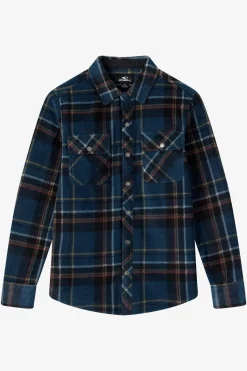 Tops^O'Neill Boy's Glacier Plaid Superfleece Long Sleeve Shirt - | midnight navy