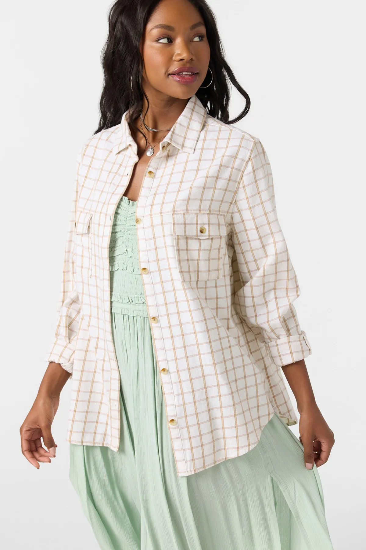 Tops^O'Neill Brooks Flannel Long Sleeve Top - | winter white