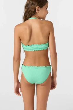 Swimwear^O'Neill Girl's Dawnbreak Rib Hi-Neck Ruffle Edge Set High Neck Top Set - | jade cream