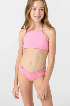 Swimwear^O'Neill Girl's Dawnbreak Rib Hi-Neck Ruffle Edge Set High Neck Top Set sachet pink