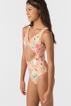 Swimwear^O'Neill Girl's Kelly Floral Twisted One-Piece desert flower