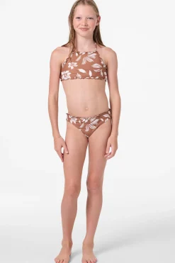 Swimwear^O'Neill Girl's Nomad Floral Ruffle Edge High Neck Set - | carob brown