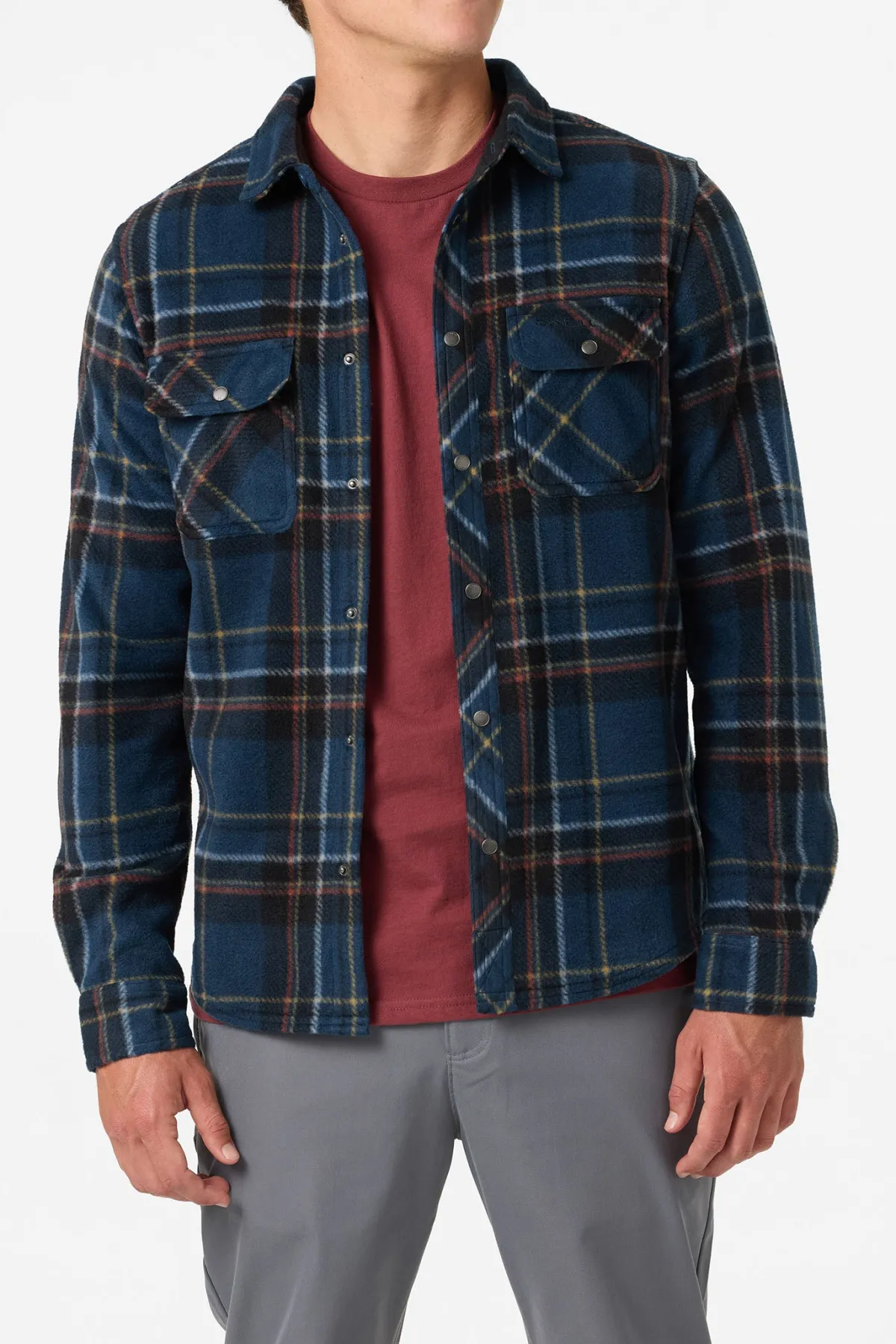 Shirts & Flannels^O'Neill Glacier Plaid Superfleece Standard Fit Long Sleeve Shirt midnight navy
