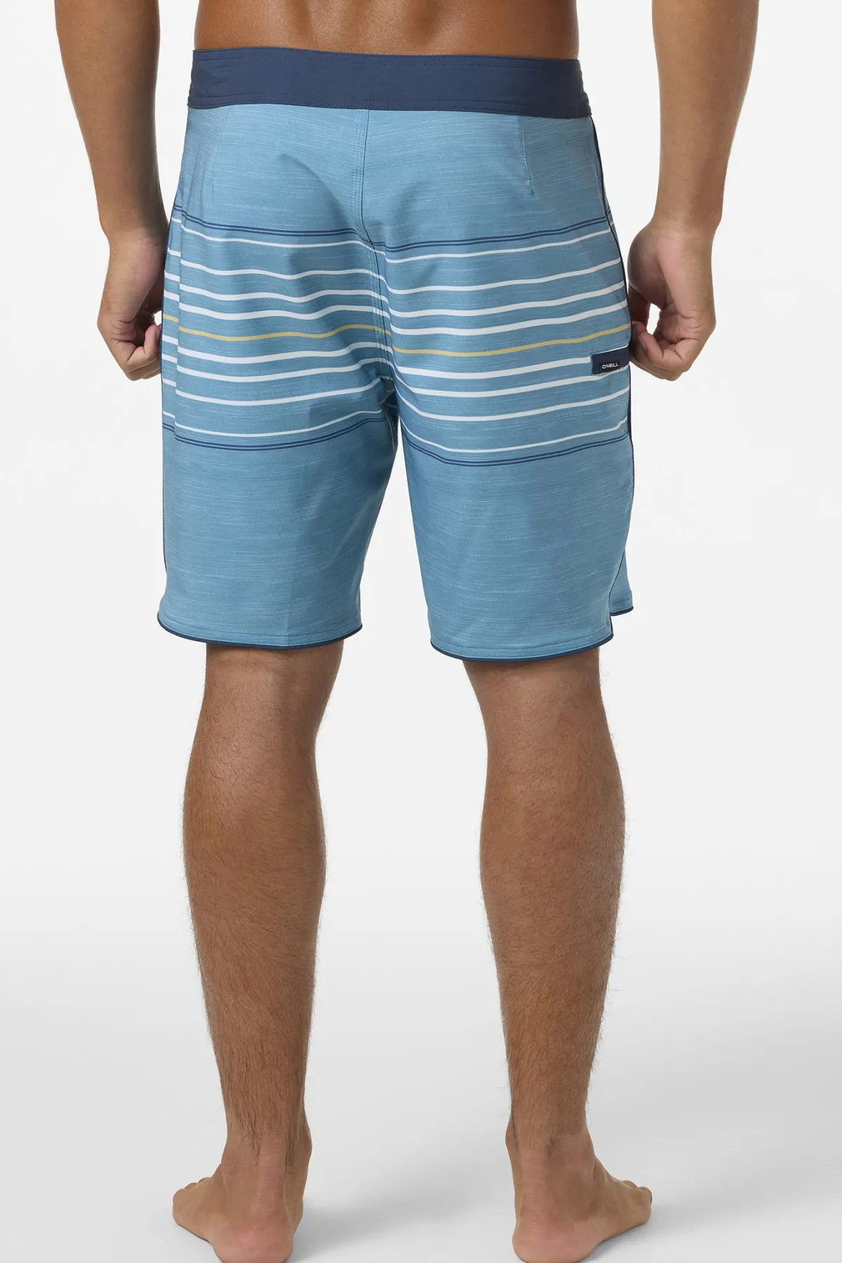 Performance|Mid Length^O'Neill Hyperfreak Heat Stripe Scallop 18" Boardshorts - | stormy
