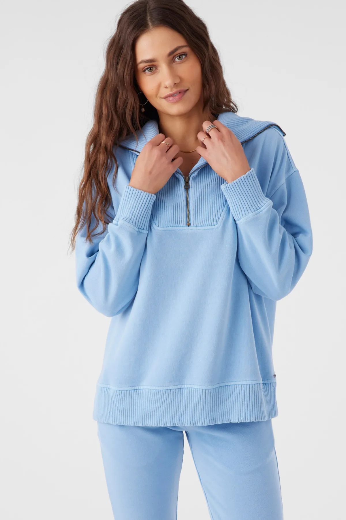 Sweaters, Hoodies & Fleece^O'Neill Karma Mock Zip Crew Neck Fleece - | chambray