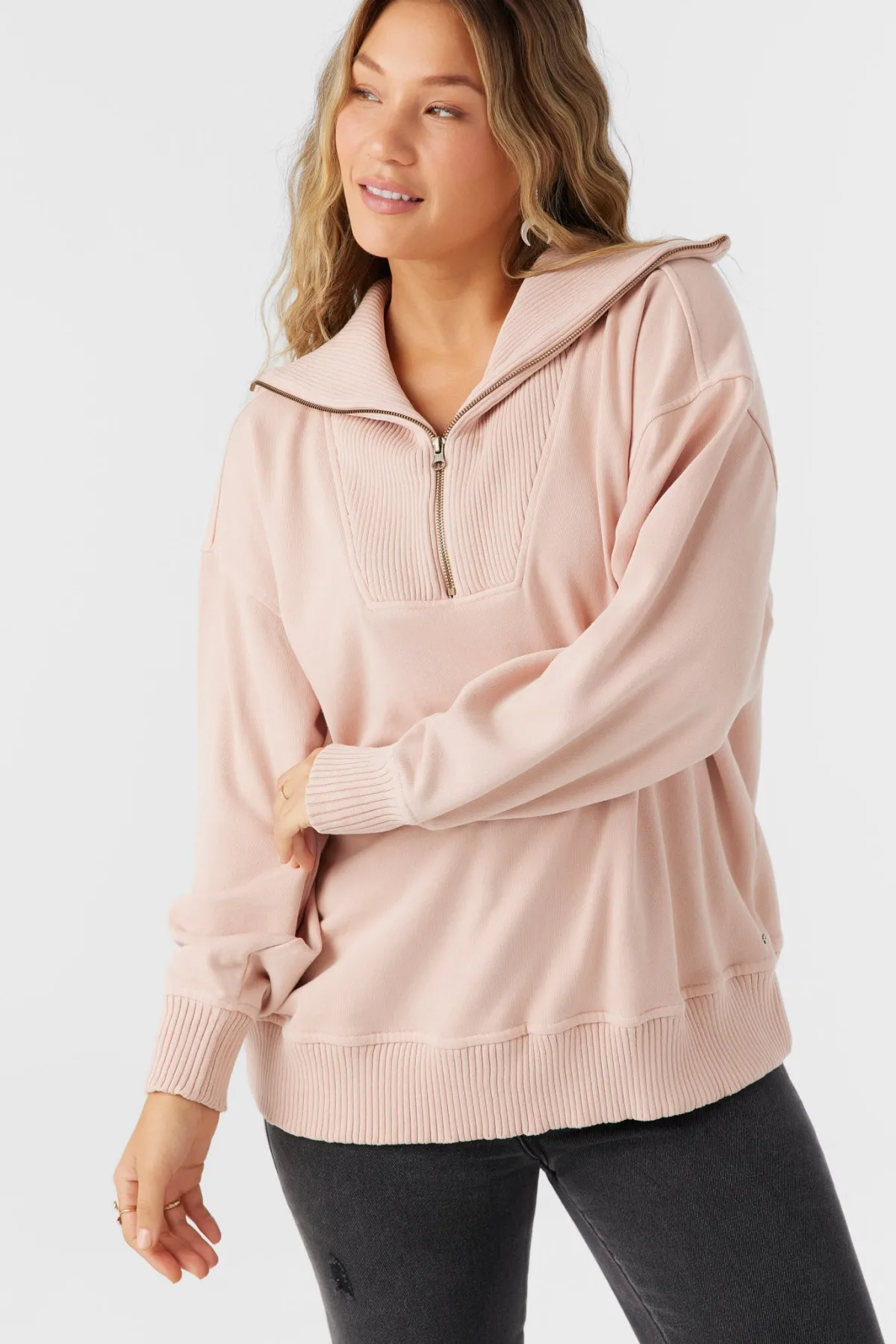 Sweaters, Hoodies & Fleece^O'Neill Karma Mock Zip Crew Neck Fleece - | rose dust