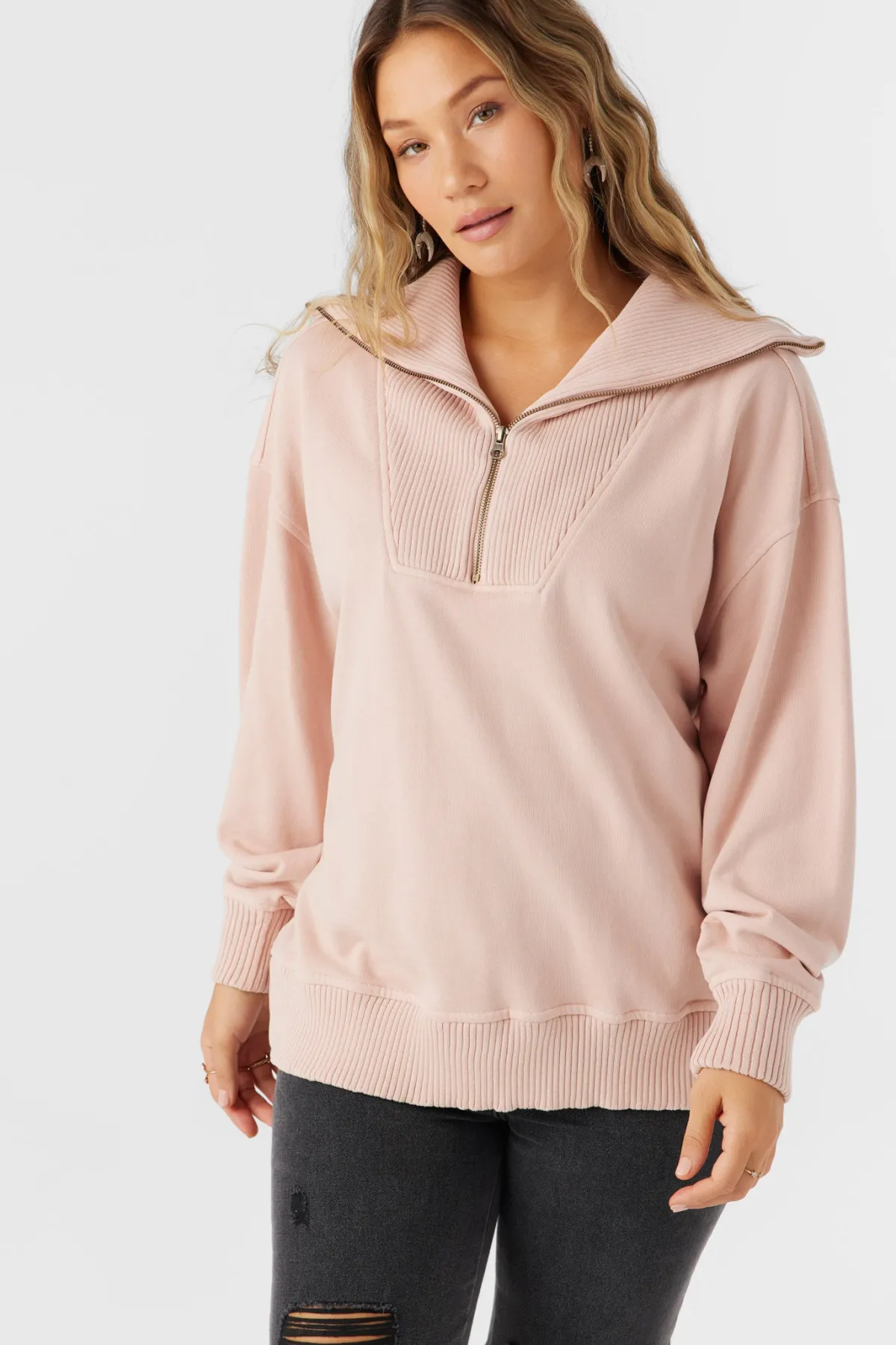 Sweaters, Hoodies & Fleece^O'Neill Karma Mock Zip Crew Neck Fleece - | rose dust