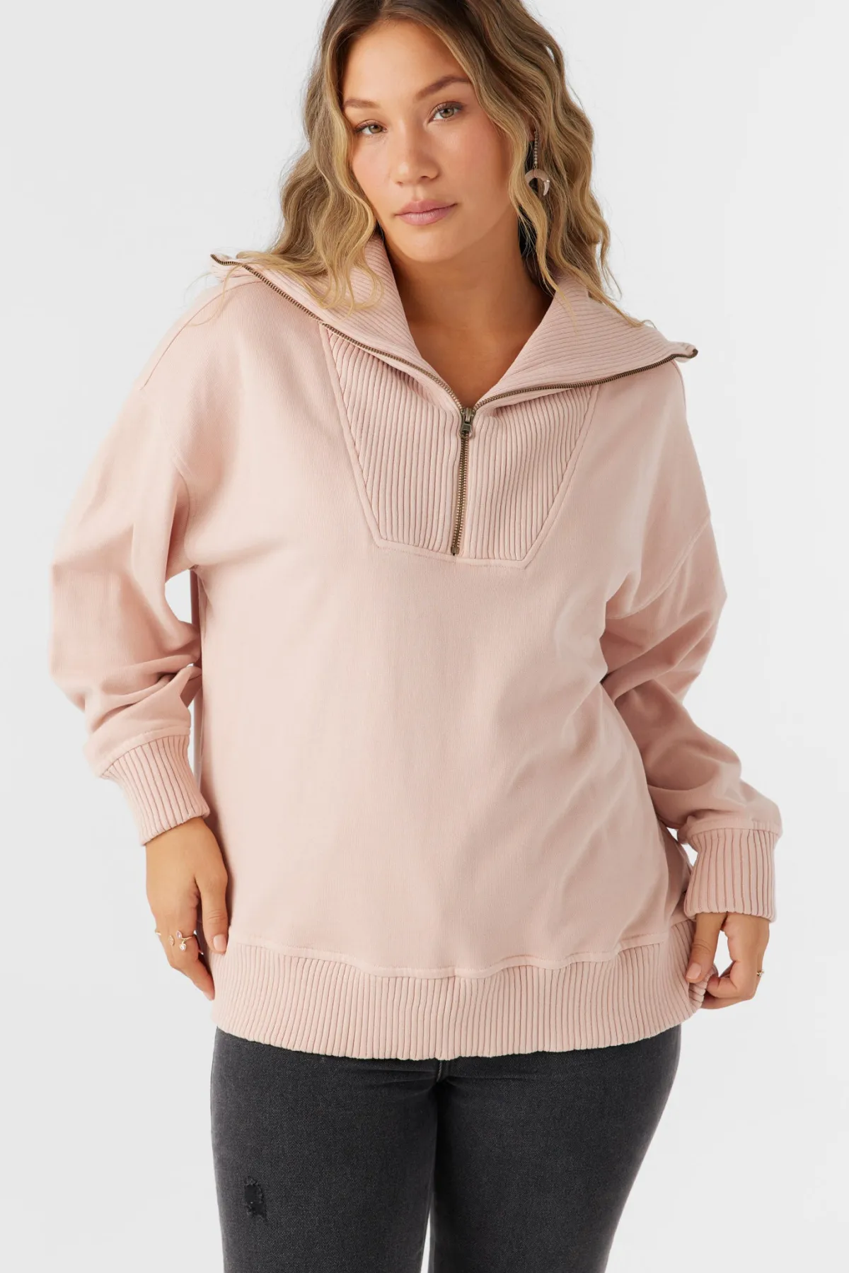 Sweaters, Hoodies & Fleece^O'Neill Karma Mock Zip Crew Neck Fleece - | rose dust