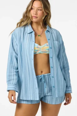 Matching Sets|New Arrivals^O'Neill Leni Waves Stripe Relaxed Long Sleeve Top chambray blue