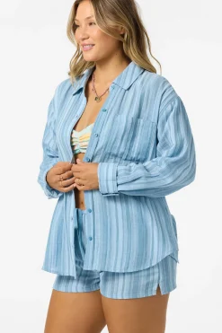 Matching Sets|New Arrivals^O'Neill Leni Waves Stripe Relaxed Long Sleeve Top chambray blue