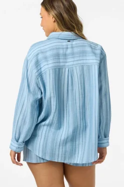 Tops^O'Neill Leni Waves Stripe Relaxed Top Long Sleeve - | chambray blue
