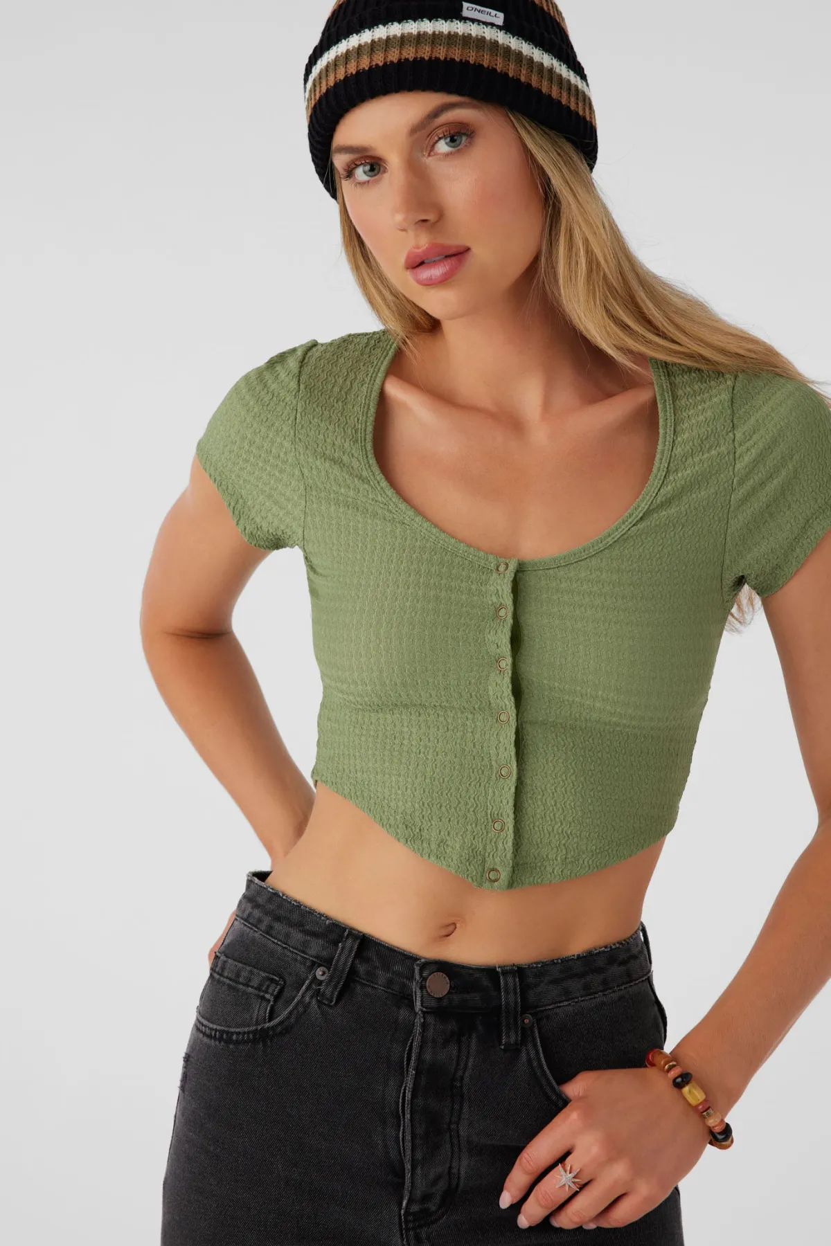 Tops^O'Neill Marlena Textured Top Crop Top - | oil green