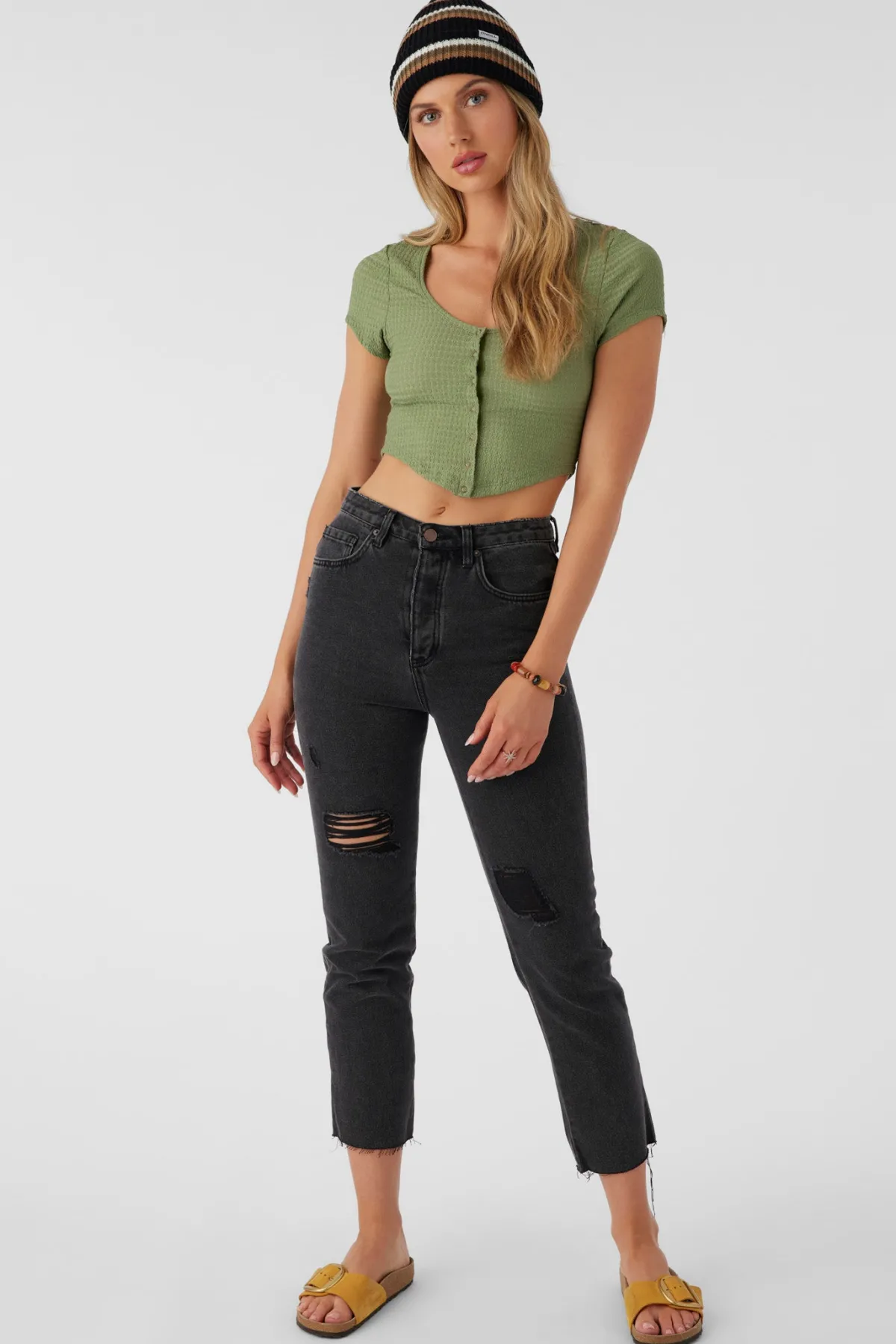 Tops^O'Neill Marlena Textured Top Crop Top - | oil green