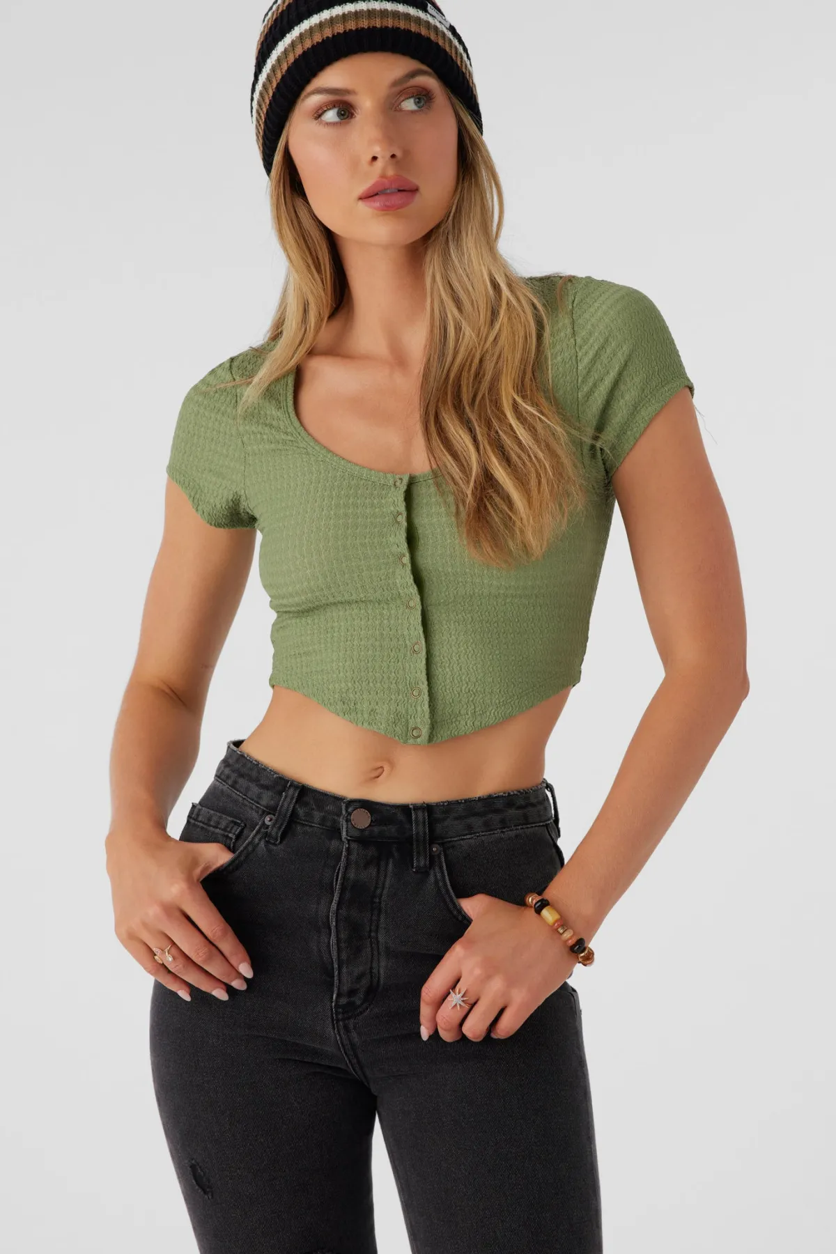 Tops^O'Neill Marlena Textured Top Crop Top - | oil green