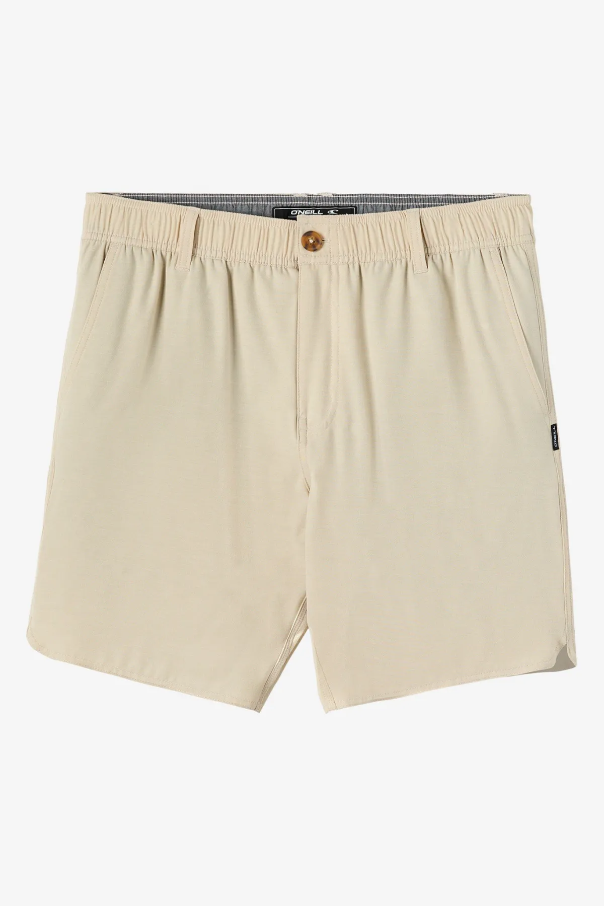 Shorts^O'Neill Reserve Light Check Scallop Elastic Waist 18" Hybrid Shorts - | lt khaki