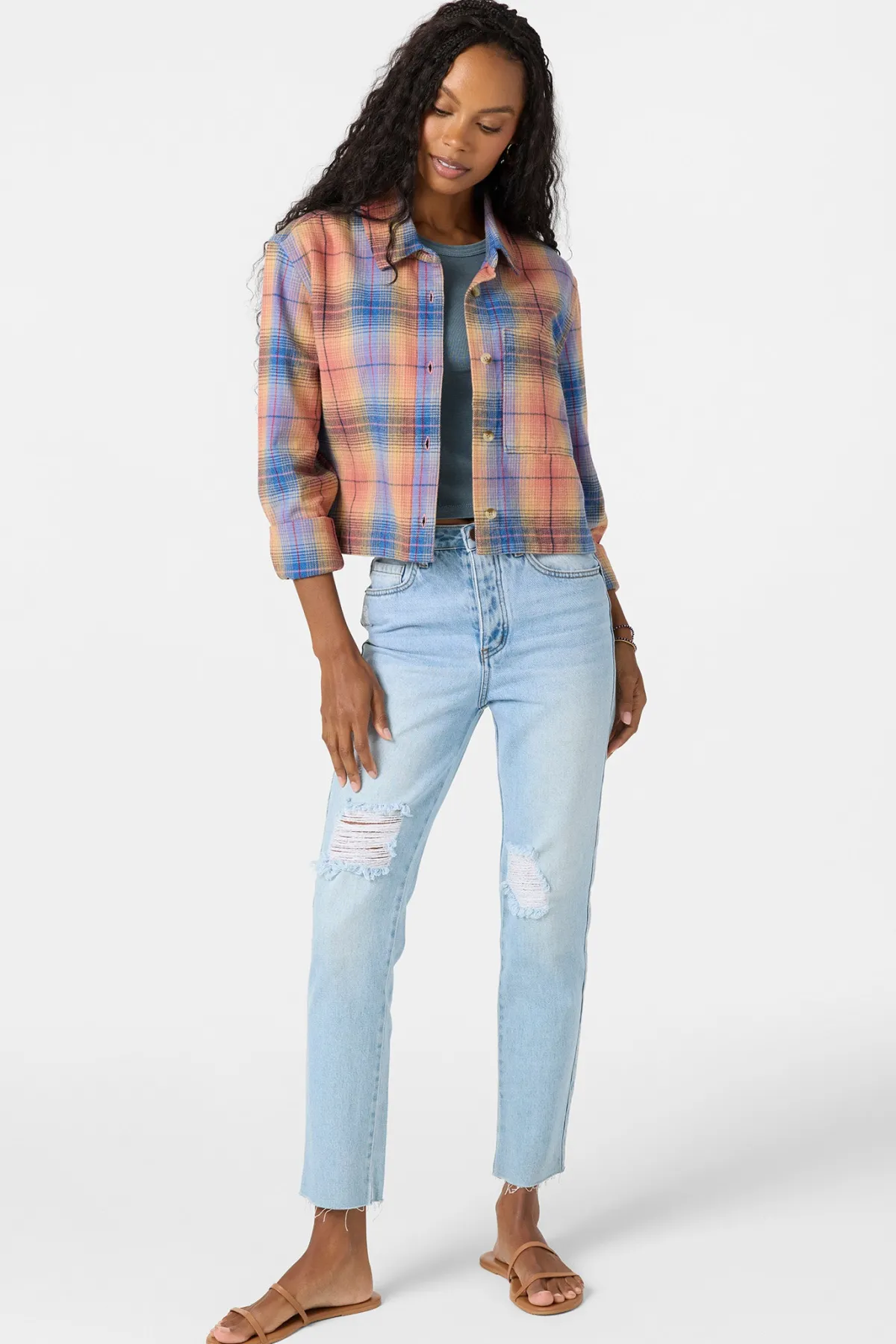 Tops^O'Neill Roy Flannel Long Sleeve Top desert sand