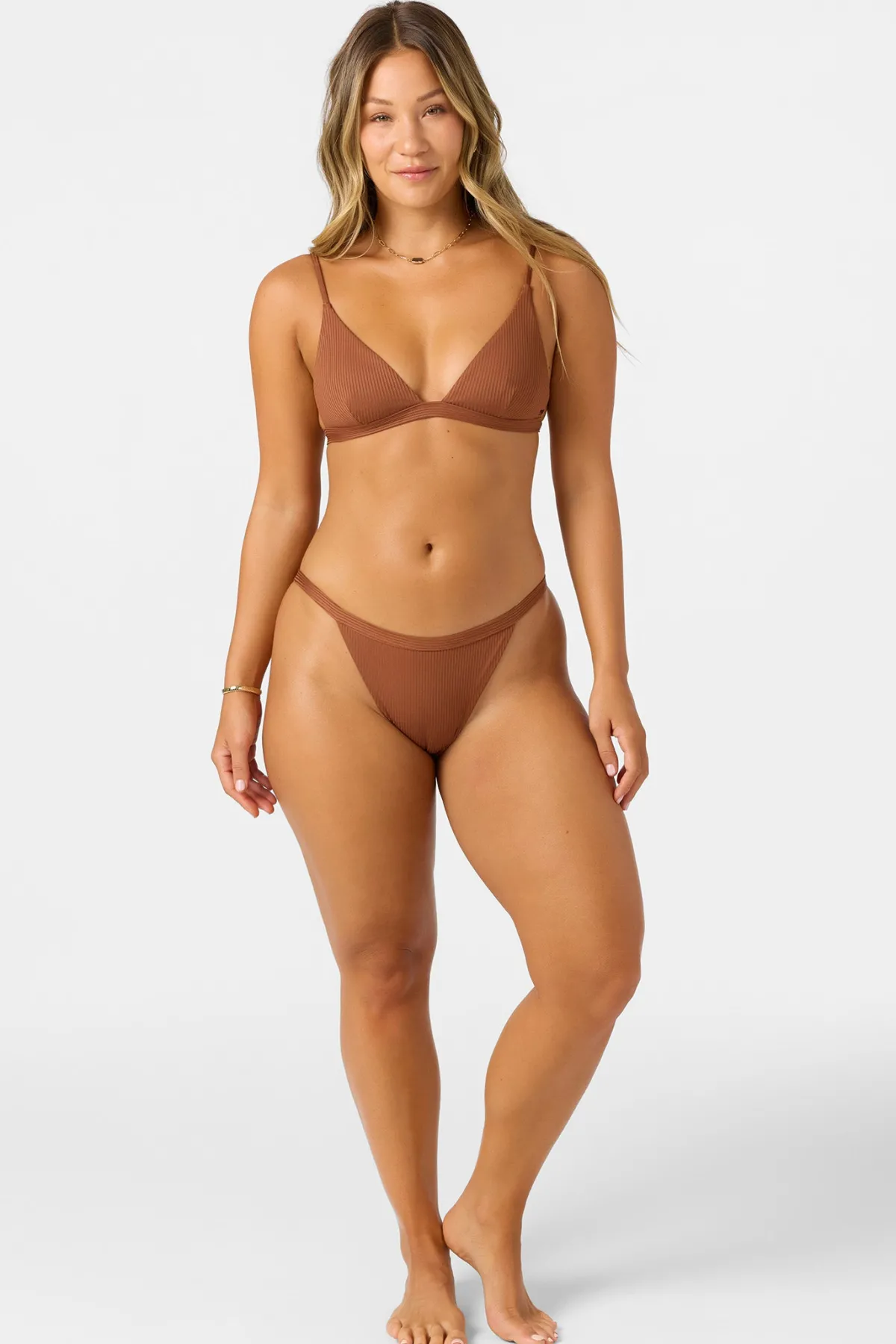 Bikini Tops^O'Neill Saltwater Solids Rib Seaside Triangle Top - | rustic brown