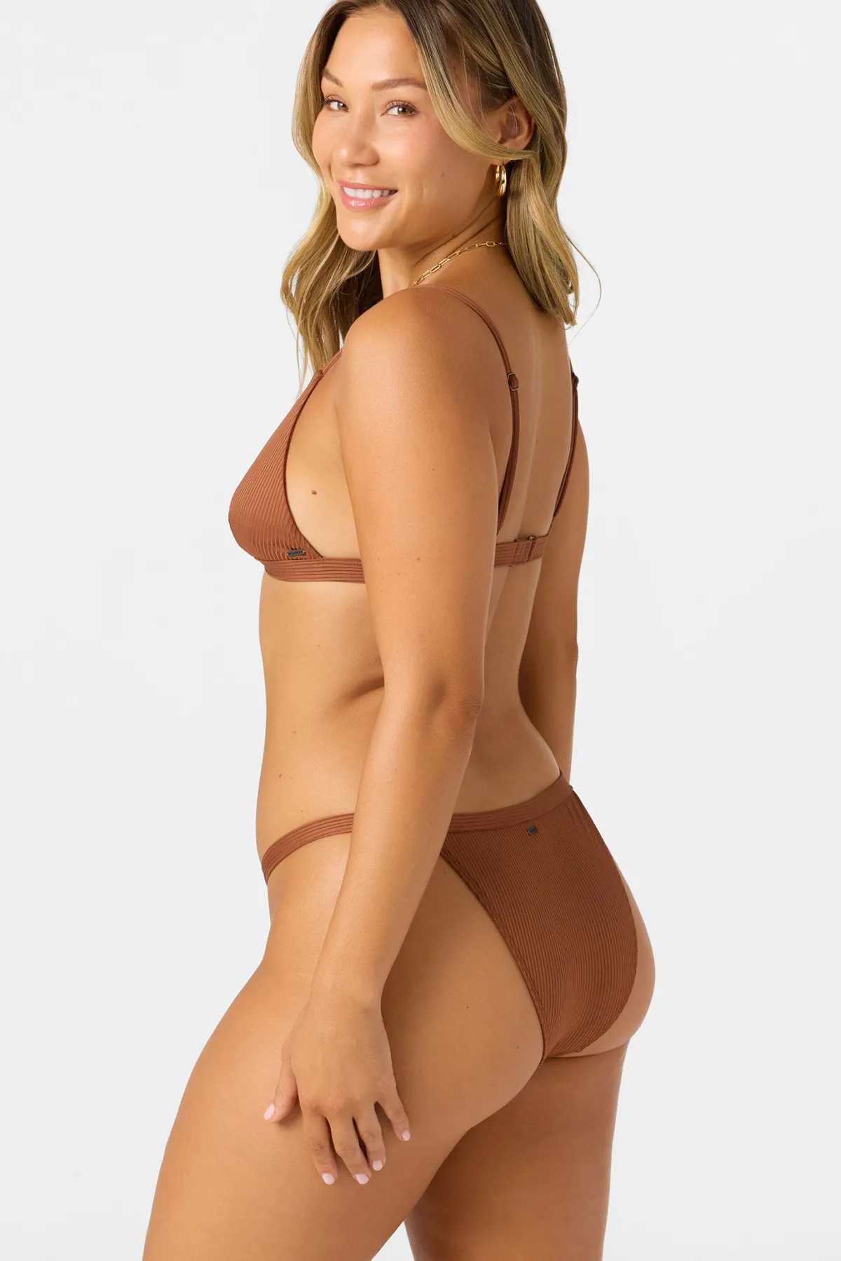 Bikini Tops^O'Neill Saltwater Solids Rib Seaside Triangle Top - | rustic brown
