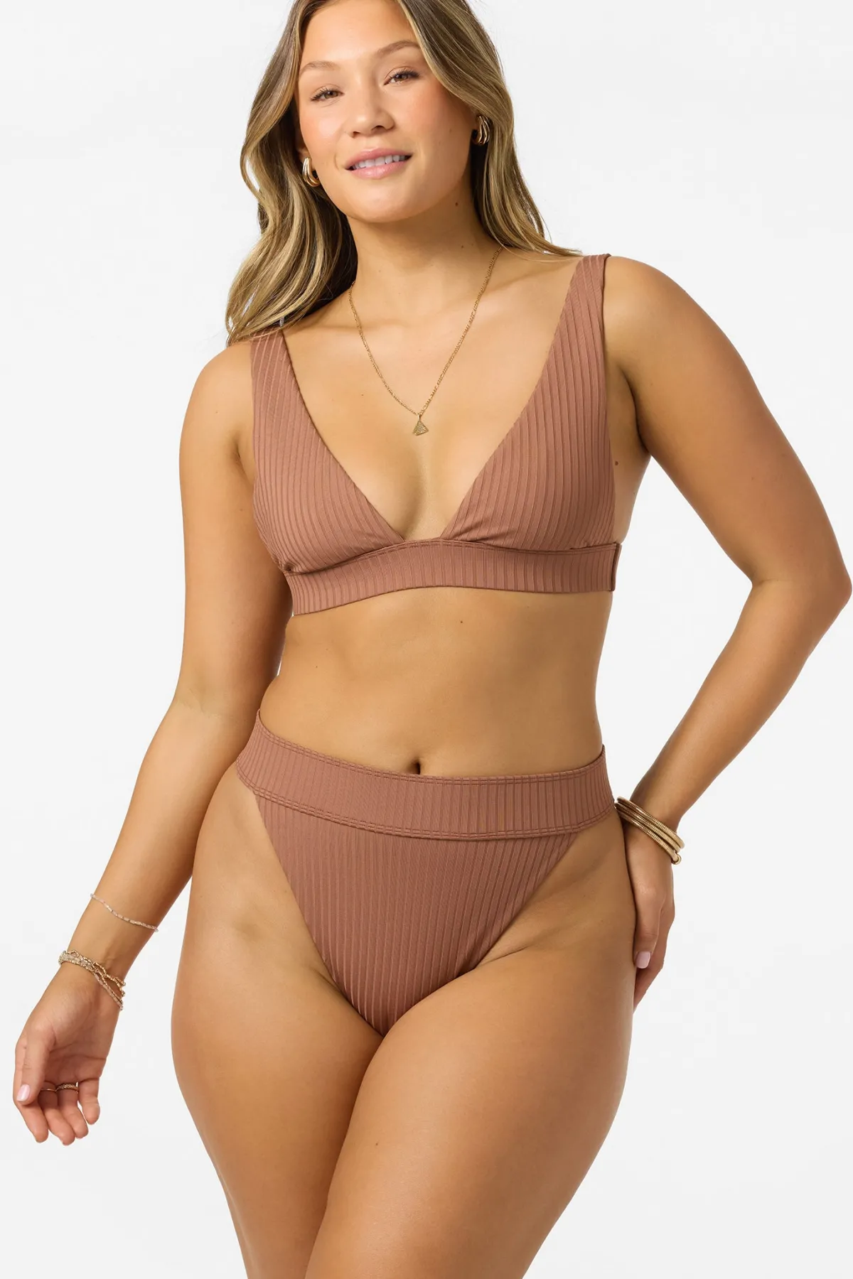 Bikini Bottoms^O'Neill Shorebreak Rib Santa Barbara High Rise Cheeky Bottoms - | carob brown